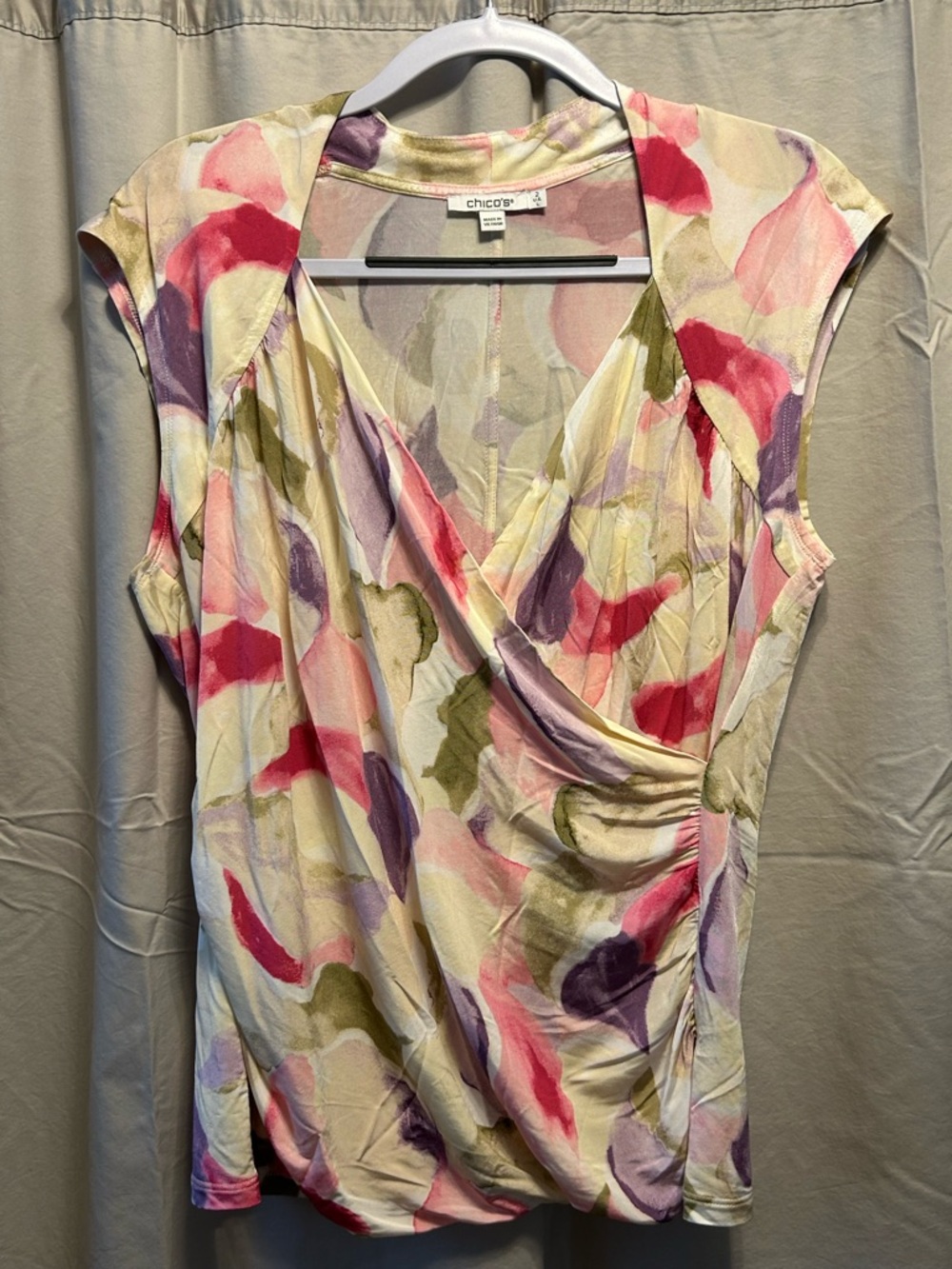 Chico's Cream Sleeveless Top with Pink & Purple Floral